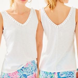 NEW W/O Tags Lilly Pulitzer Gigi Top White Pom Pom Tank
